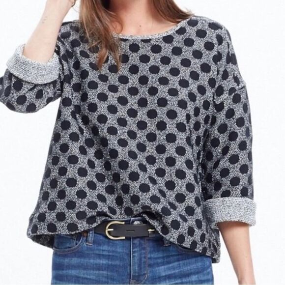 Madewell Sweaters - Madewell Maude Polka Dot Jacquard Top Heavy Weight 3/4 Small Black Gray